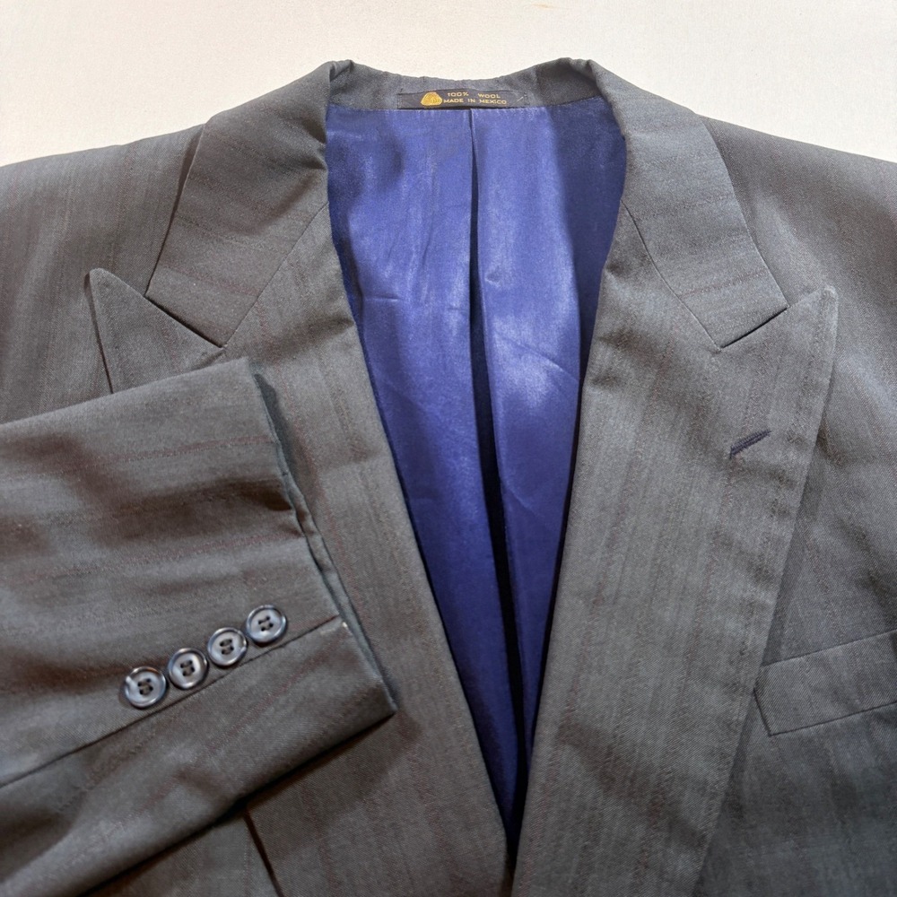 Ferracci Wool Pinstripe Double Breasted Blazer Mens 48 Charcoal Gray Sport Coat